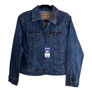 Wrangler Retro Women’s Oklahoma State Cowboys Blue Denim Trucker Jacket L NWT